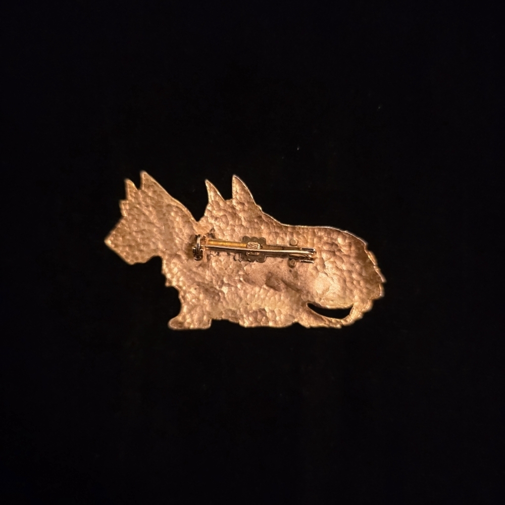 Vintage Double Scottish Terrier Brooch – Textured Gold Tone Metal - Picture 2 of 3